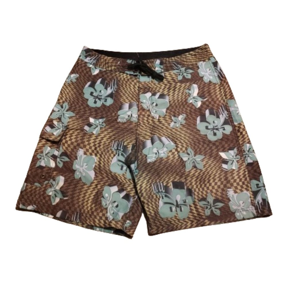 Vintage Sideout Board Shorts Men's 34 Brown Green Swim Trunks Beach Summer Y2K